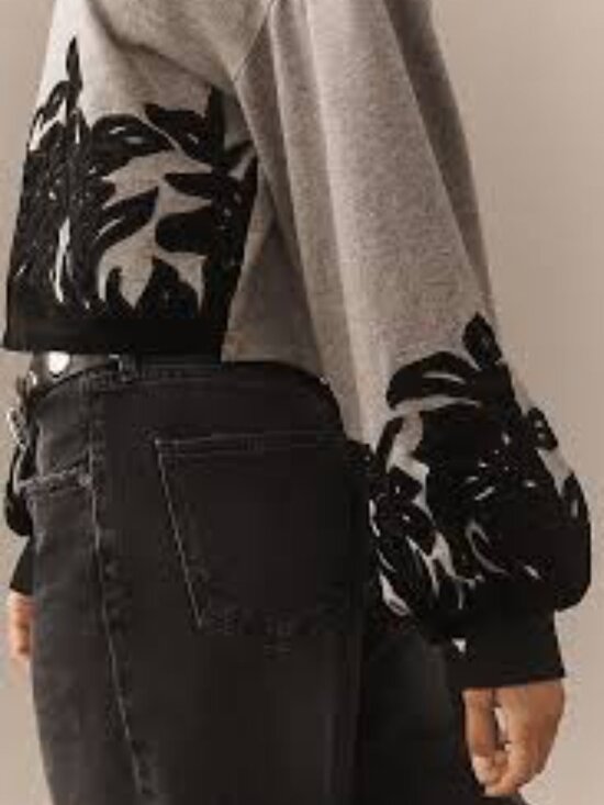 By Anthropologie Velvet Appliqué Sweatshirt  embroidery Pullover styling size M - Picture 2 of 9
